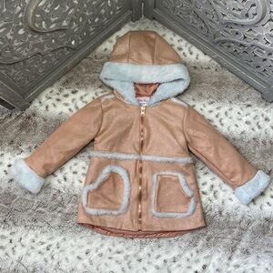 Little Lass rose gold zip up hoodie jacket girls size 2T faux fur quiet luxury
